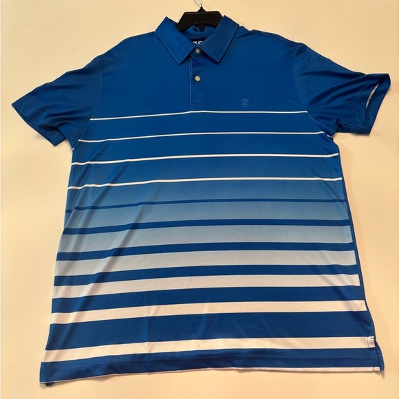 IZOD Golf Polo Shirt Men’s Large Blue White Ombre Stripe Stretch Performance - Picture 1 of 5